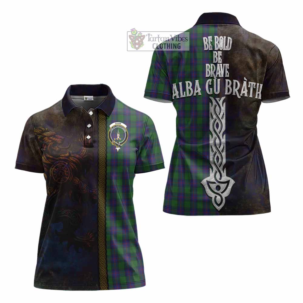 Tartan Vibes Clothing Shaw Tartan Family Crest Women's Polo Shirt Alba Gu Brath Be Brave Lion Ancient Style