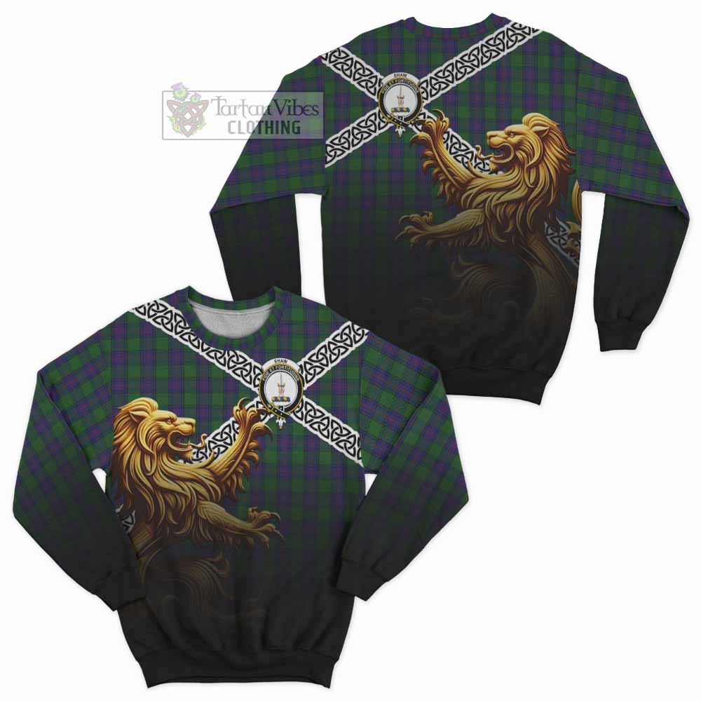 Tartan Vibes Clothing Shaw Crest Tartan Sweatshirt with Golden Lion Emblem Celtic Style