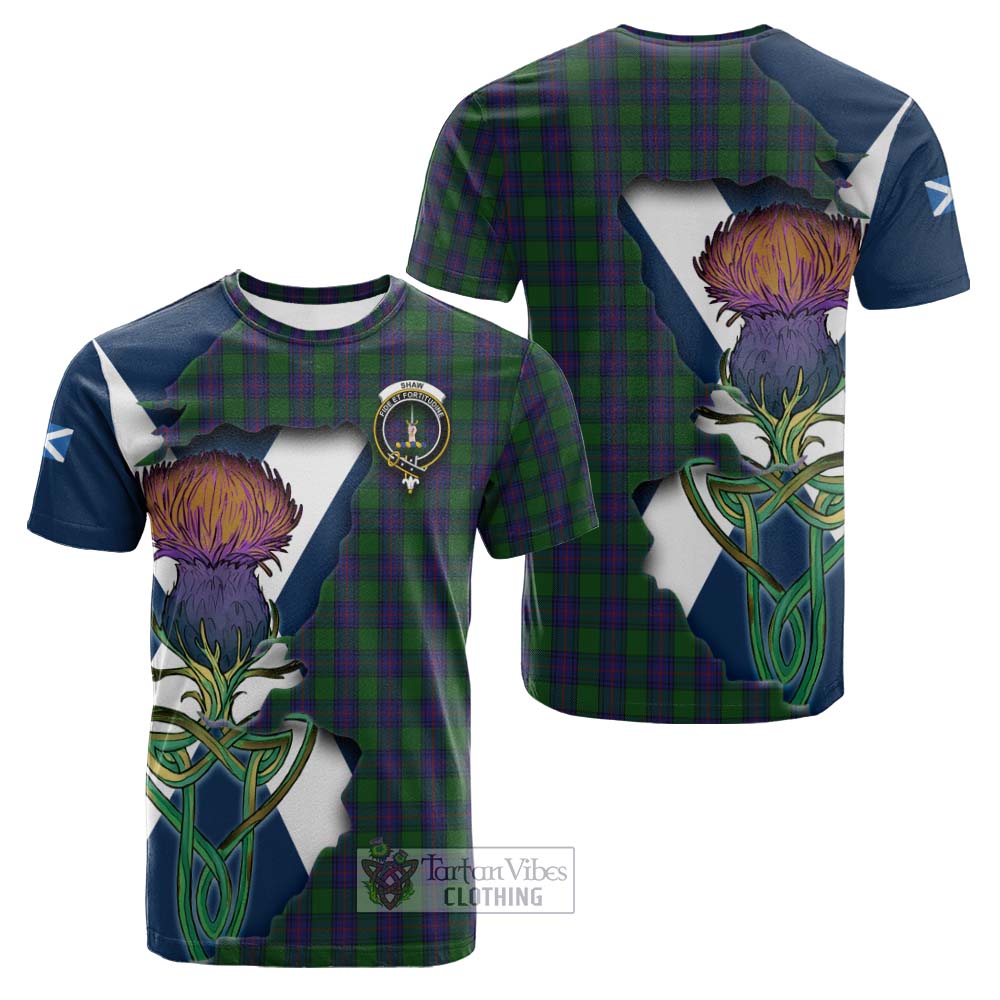 Tartan Vibes Clothing Shaw Tartan Family Crest Cotton T-shirt Scottish Thistle Celtic Inspired