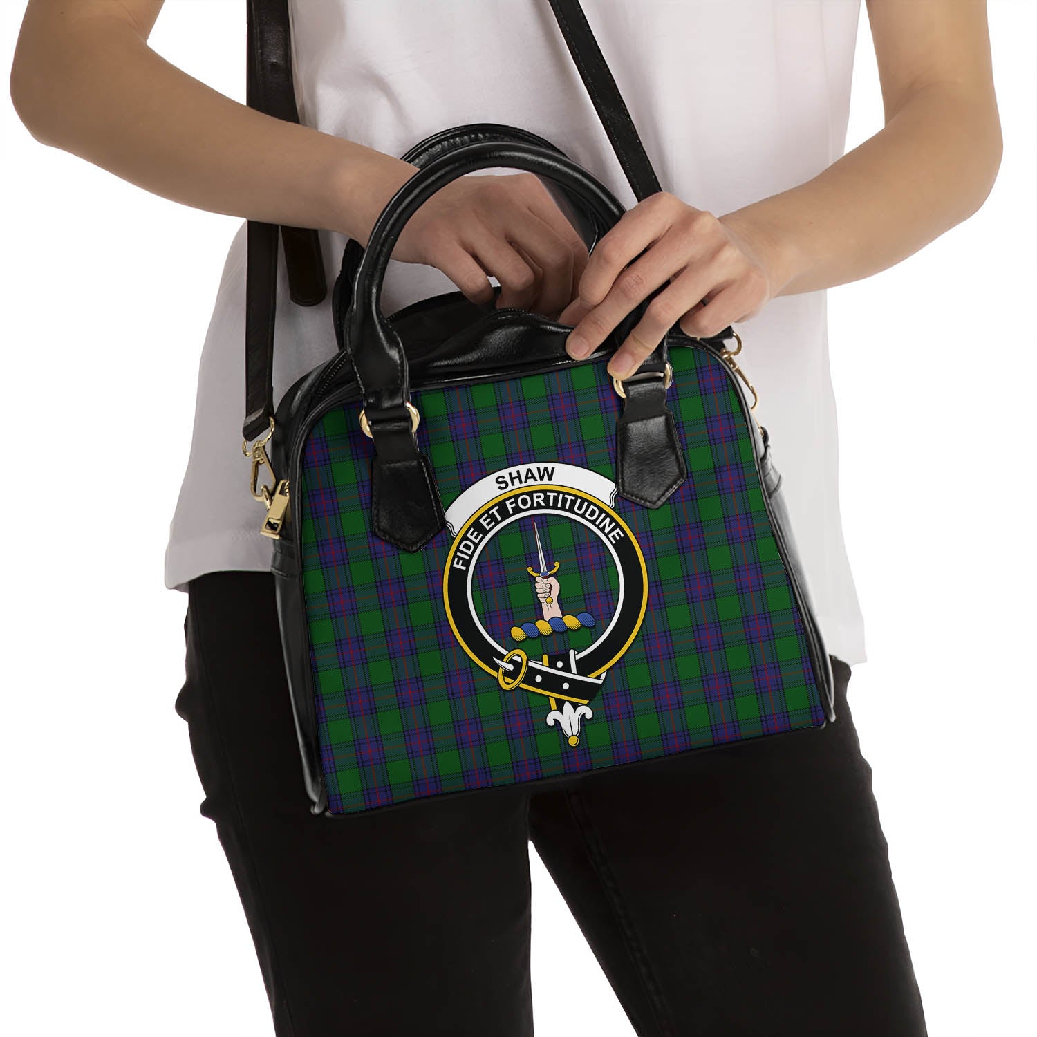 Shaw Tartan Shoulder Handbags with Family Crest - Tartanvibesclothing