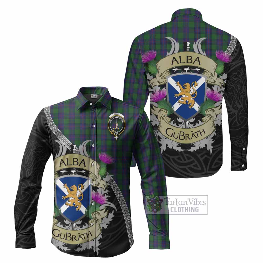 Tartan Vibes Clothing Shaw Tartan Family Crest Long Sleeve Button Shirt Lion Rampant Royal Thistle Shield Celtic Inspired