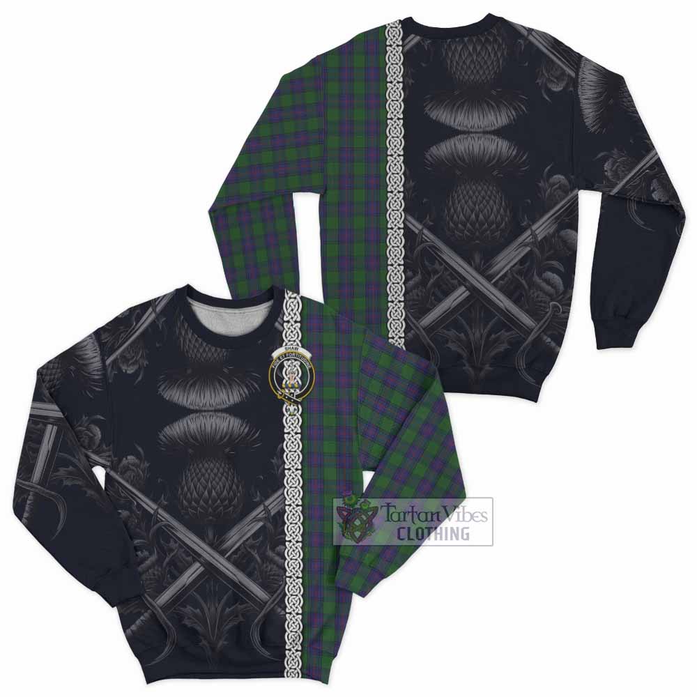 Tartan Vibes Clothing Shaw Tartan Sweatshirt with Family Crest Cross Sword Thistle Celtic Vibes