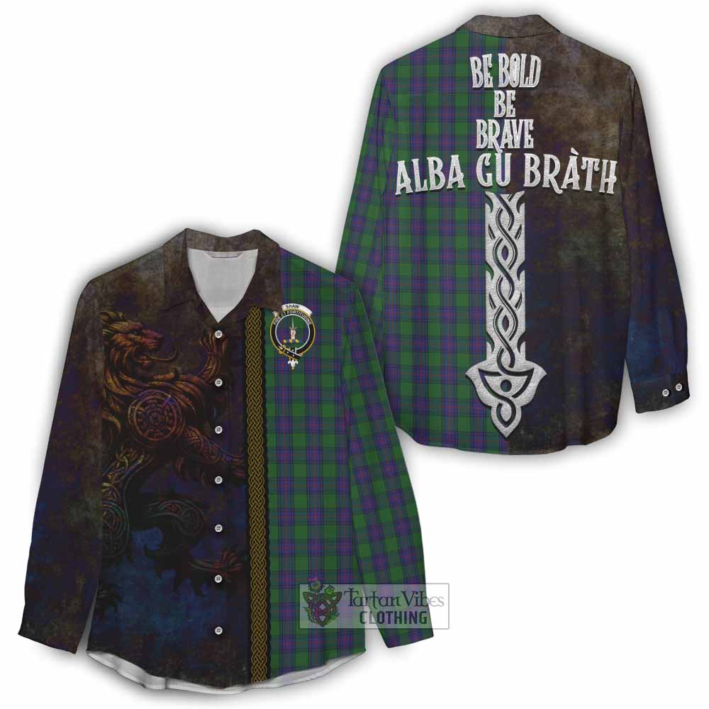 Tartan Vibes Clothing Shaw Tartan Family Crest Women's Casual Shirt Alba Gu Brath Be Brave Lion Ancient Style