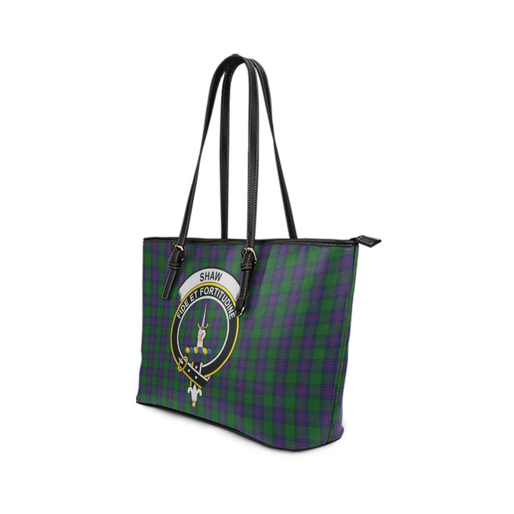 Shaw Tartan Leather Tote Bag with Family Crest - Tartan Vibes Clothing