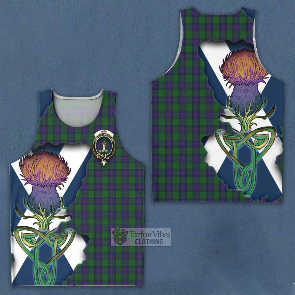 Tartan Vibes Clothing Shaw Tartan Family Crest Men's Tank Top Scottish Thistle Celtic Inspired