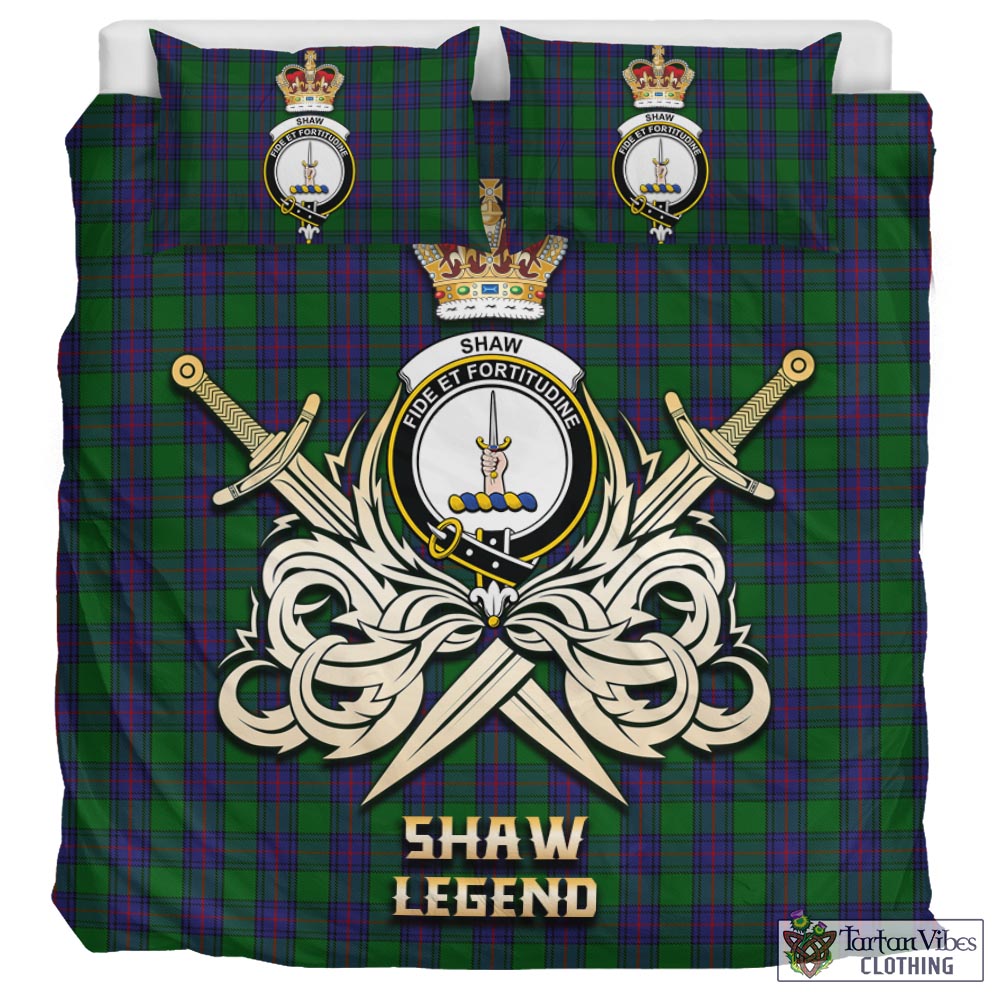 Tartan Vibes Clothing Shaw Tartan Bedding Set with Clan Crest and the Golden Sword of Courageous Legacy