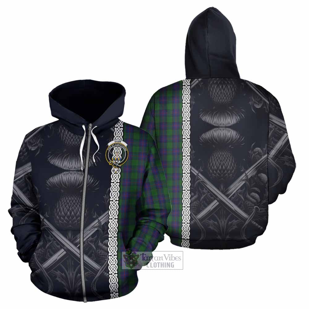 Tartan Vibes Clothing Shaw Tartan Hoodie with Family Crest Cross Sword Thistle Celtic Vibes