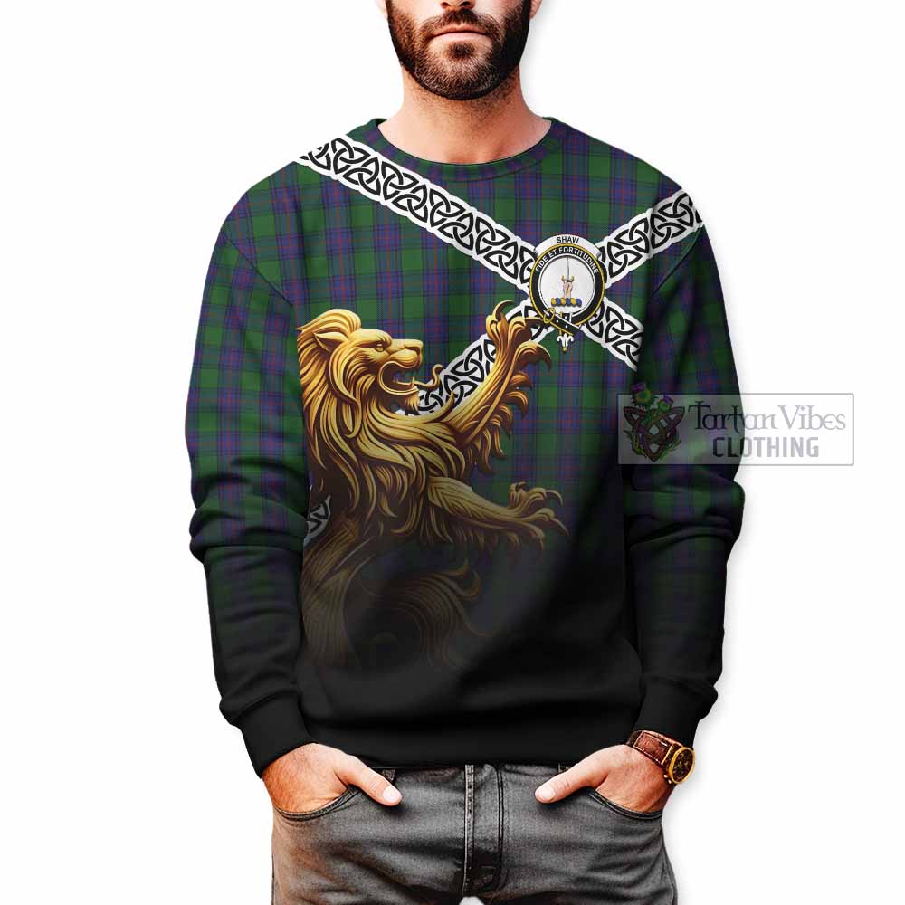 Tartan Vibes Clothing Shaw Crest Tartan Sweatshirt with Golden Lion Emblem Celtic Style