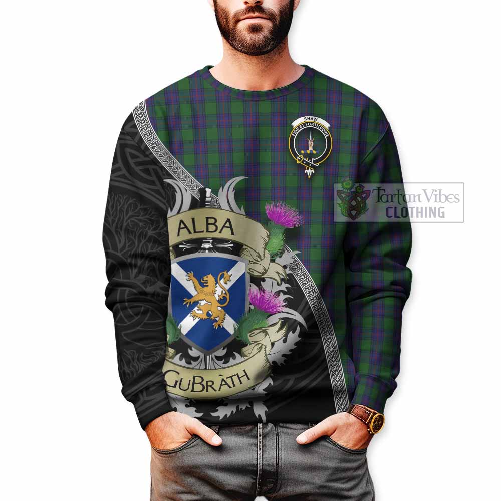 Tartan Vibes Clothing Shaw Tartan Family Crest Sweatshirt Lion Rampant Royal Thistle Shield Celtic Inspired