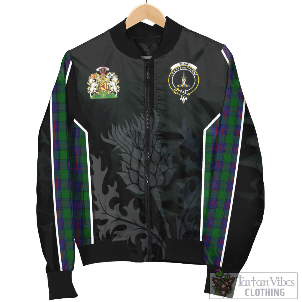 Tartan Vibes Clothing Shaw Tartan Bomber Jacket with Family Crest and Scottish Thistle Vibes Sport Style