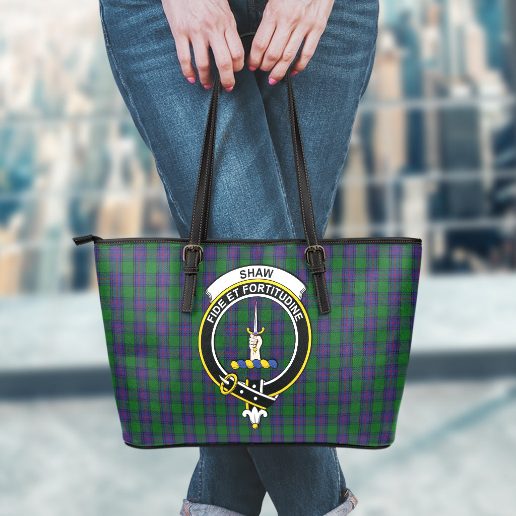 Shaw Tartan Leather Tote Bag with Family Crest - Tartan Vibes Clothing