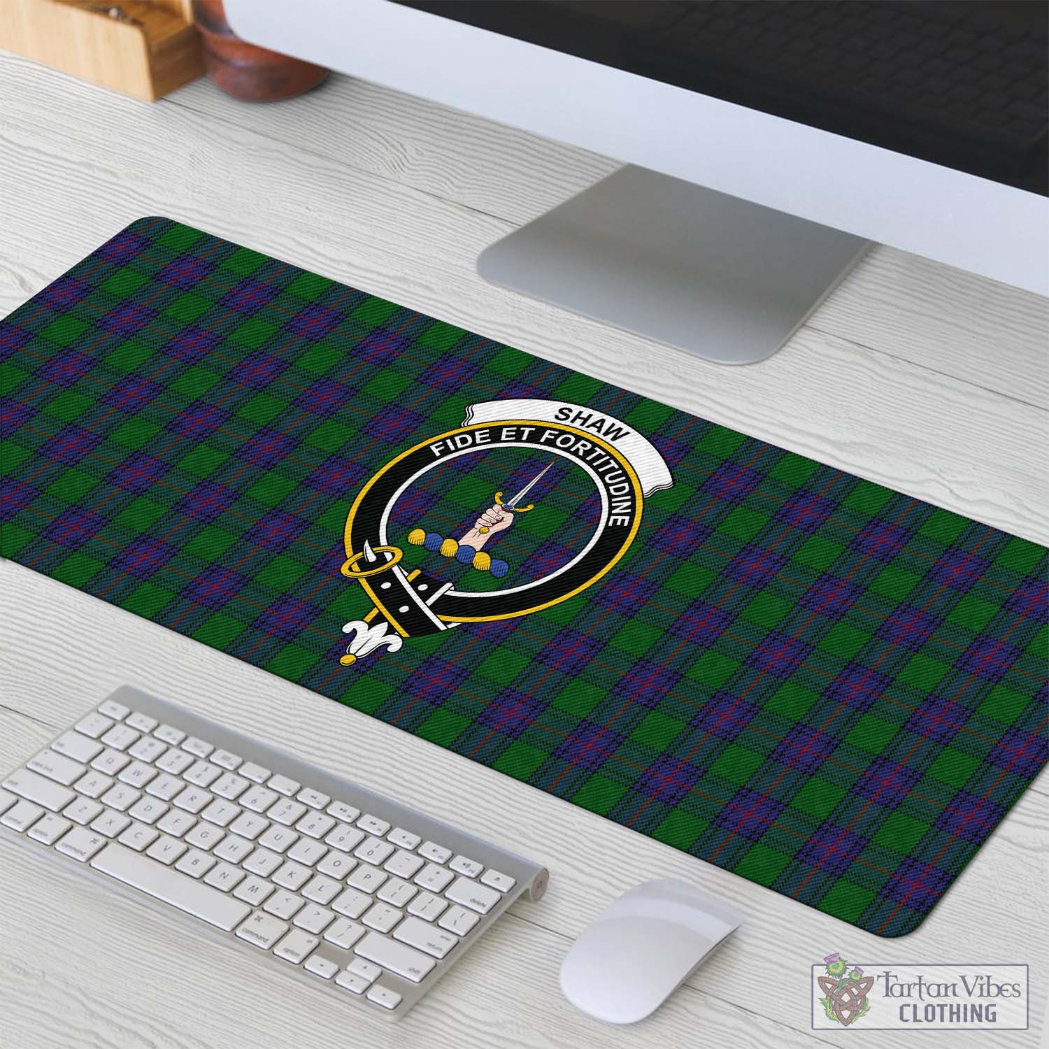 Tartan Vibes Clothing Shaw Tartan Mouse Pad with Family Crest