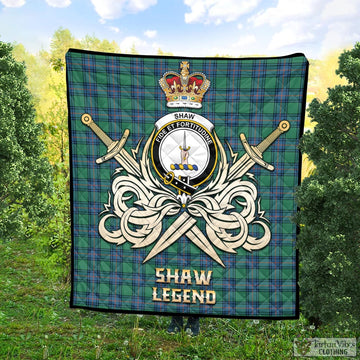Shaw Ancient Tartan Quilt with Clan Crest and the Golden Sword of Courageous Legacy