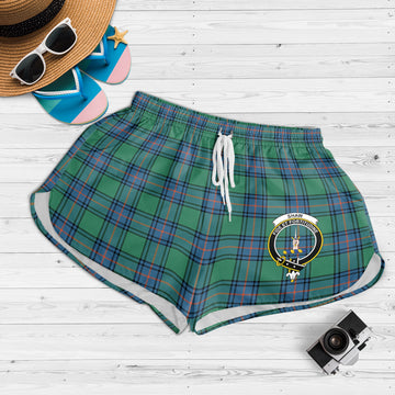Shaw Ancient Tartan Womens Shorts with Family Crest
