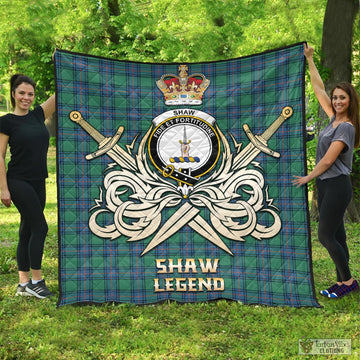 Shaw Ancient Tartan Quilt with Clan Crest and the Golden Sword of Courageous Legacy