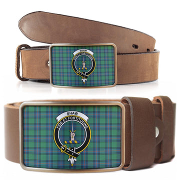 Shaw Ancient Tartan Belt Buckles with Family Crest