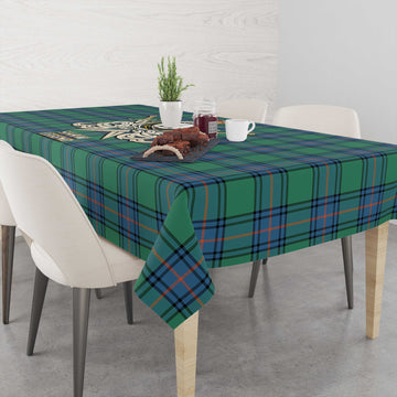 Shaw Ancient Tartan Tablecloth with Clan Crest and the Golden Sword of Courageous Legacy