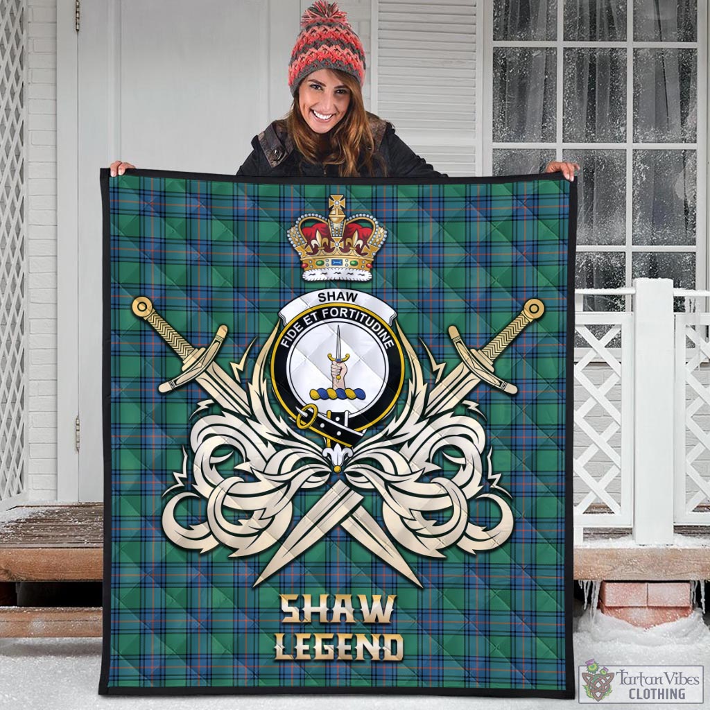 Tartan Vibes Clothing Shaw Ancient Tartan Quilt with Clan Crest and the Golden Sword of Courageous Legacy