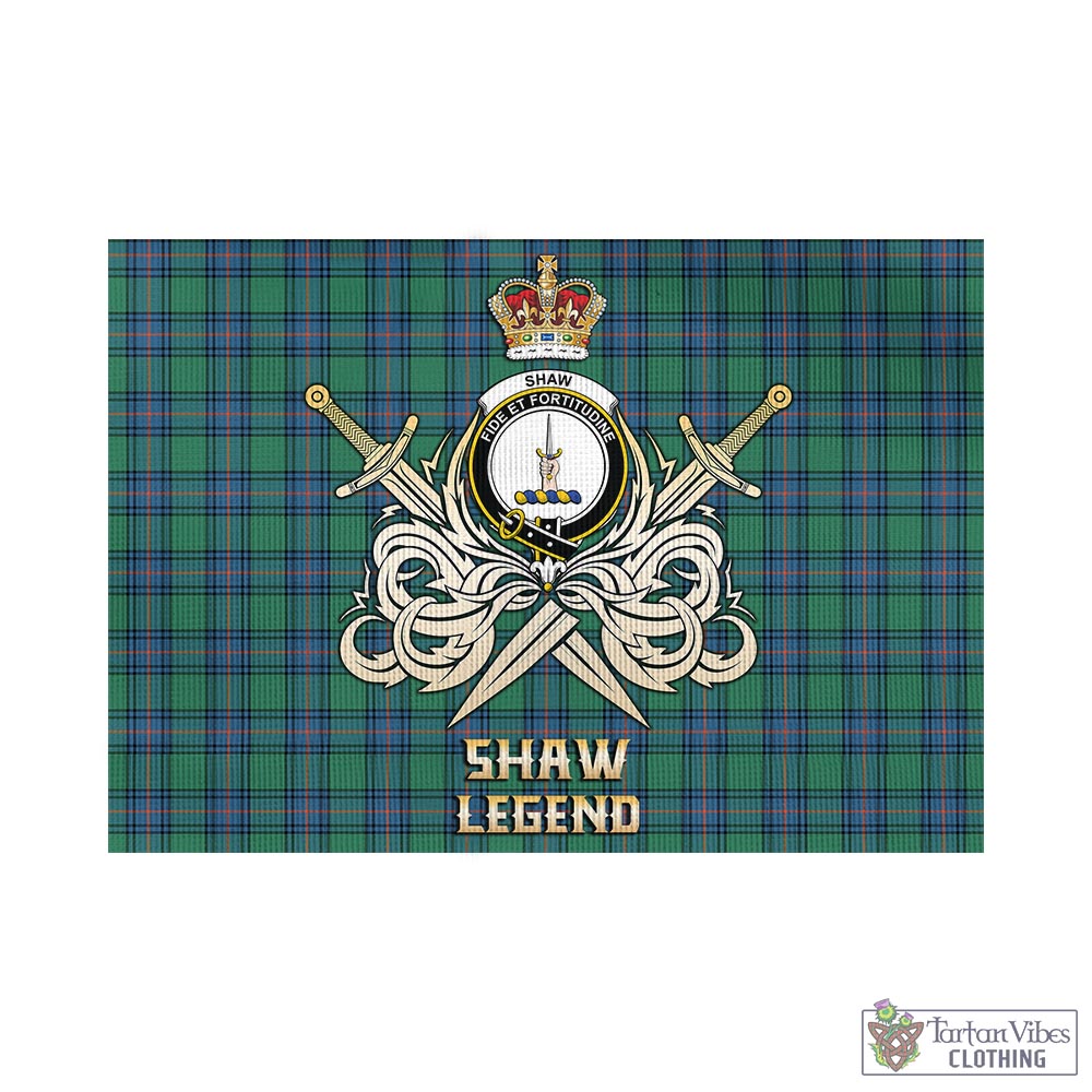 Tartan Vibes Clothing Shaw Ancient Tartan Flag with Clan Crest and the Golden Sword of Courageous Legacy