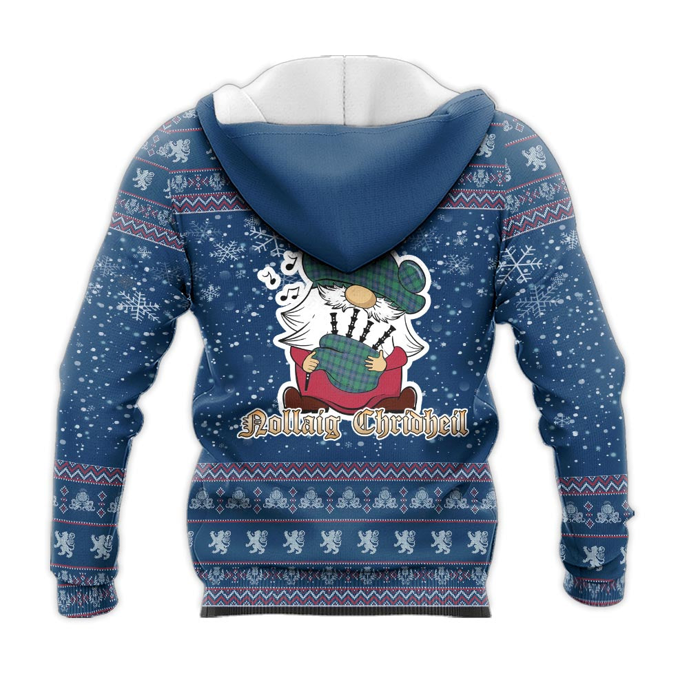 Shaw Ancient Clan Christmas Knitted Hoodie with Funny Gnome Playing Bagpipes - Tartanvibesclothing