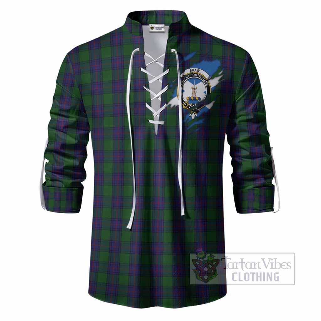 Shaw Clan Crest In Me Tartan Ghillie Shirt Scotland Flag Style