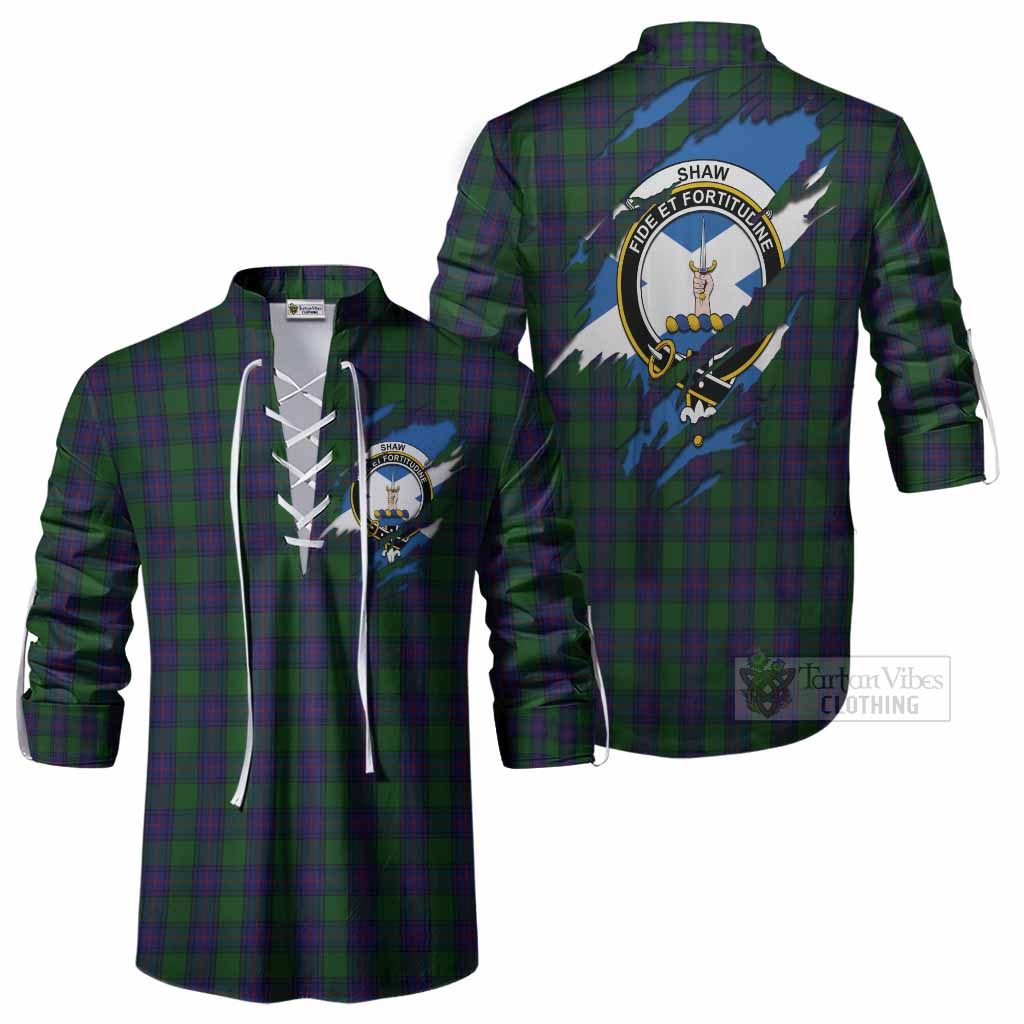Shaw Clan Crest In Me Tartan Ghillie Shirt Scotland Flag Style