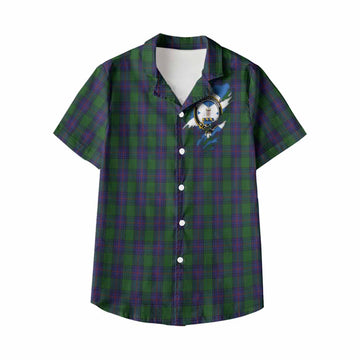 Shaw Clan Crest In Me Tartan Kid Hawaiian Shirt Scotland Flag Style