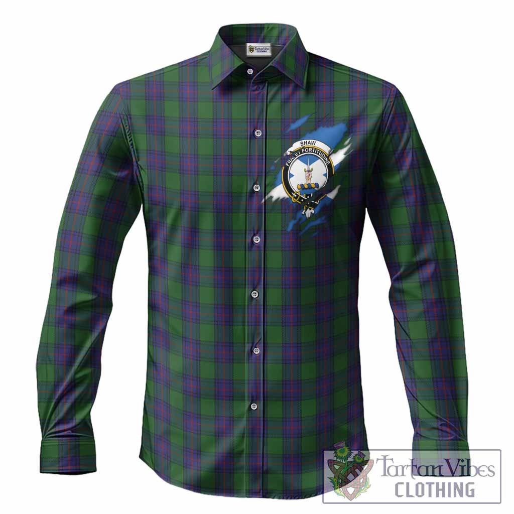 Shaw Clan Crest In Me Tartan Long Sleeve Button Shirts Scotland Flag Style