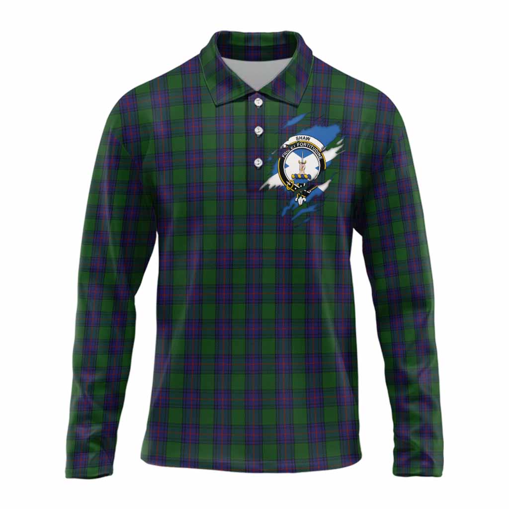 Shaw Clan Crest In Me Tartan Long Sleeve Polo Shirt Scotland Flag Style