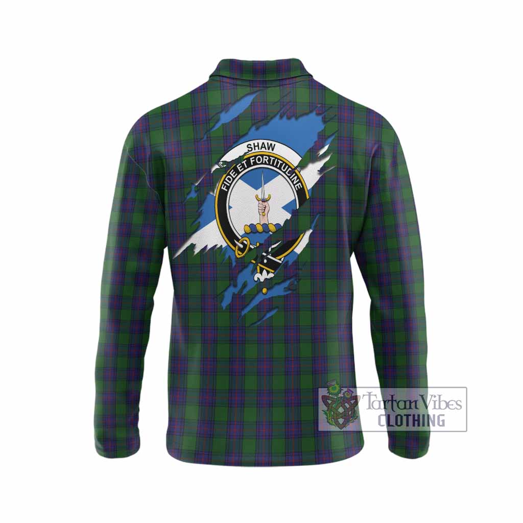 Shaw Clan Crest In Me Tartan Long Sleeve Polo Shirt Scotland Flag Style