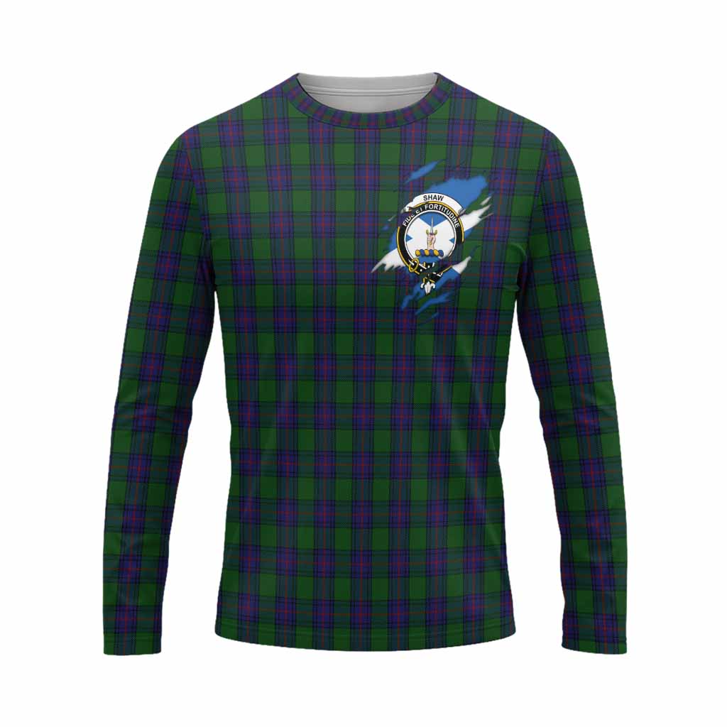 Shaw Clan Crest In Me Tartan Long Sleeve T-Shirt Scotland Flag Style