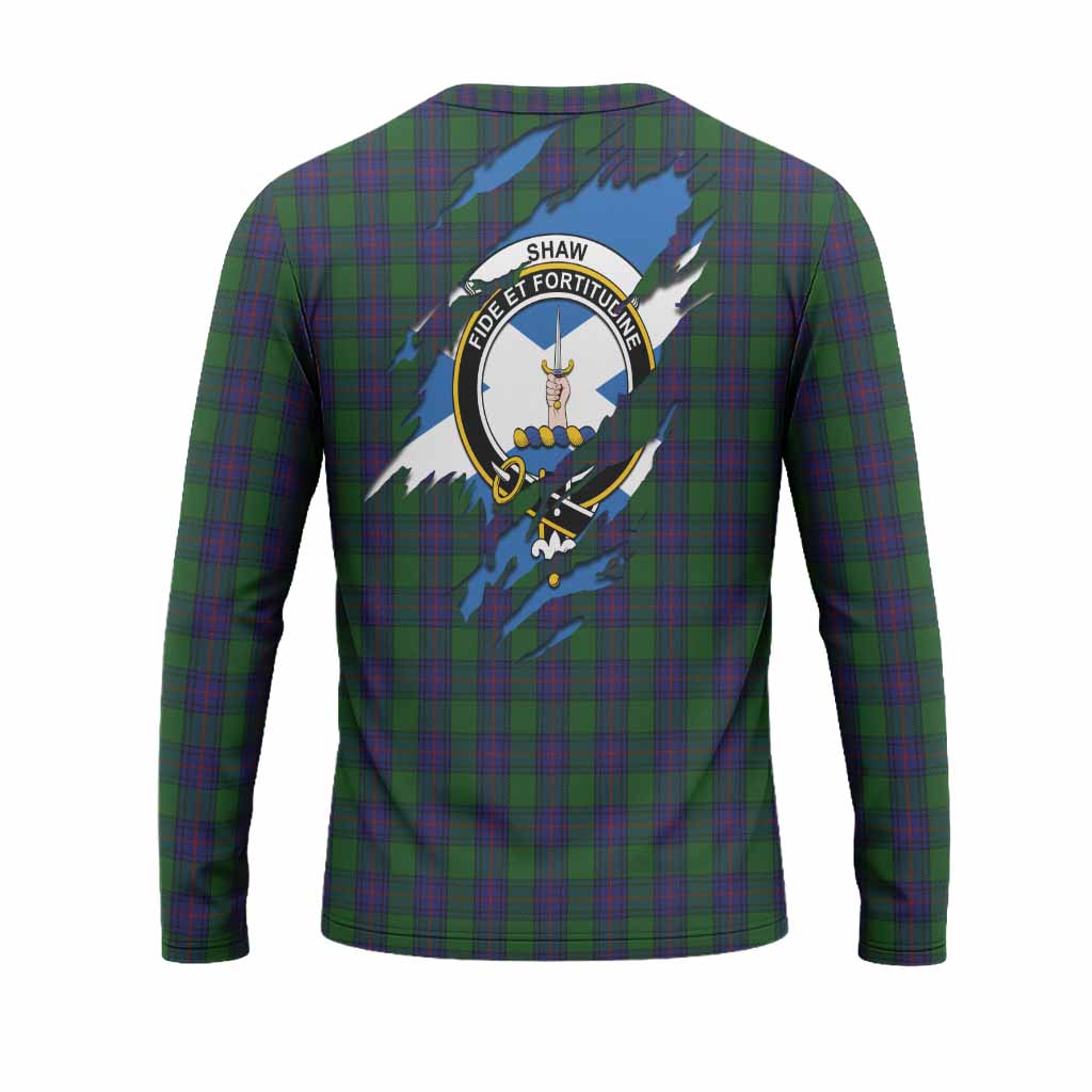Shaw Clan Crest In Me Tartan Long Sleeve T-Shirt Scotland Flag Style