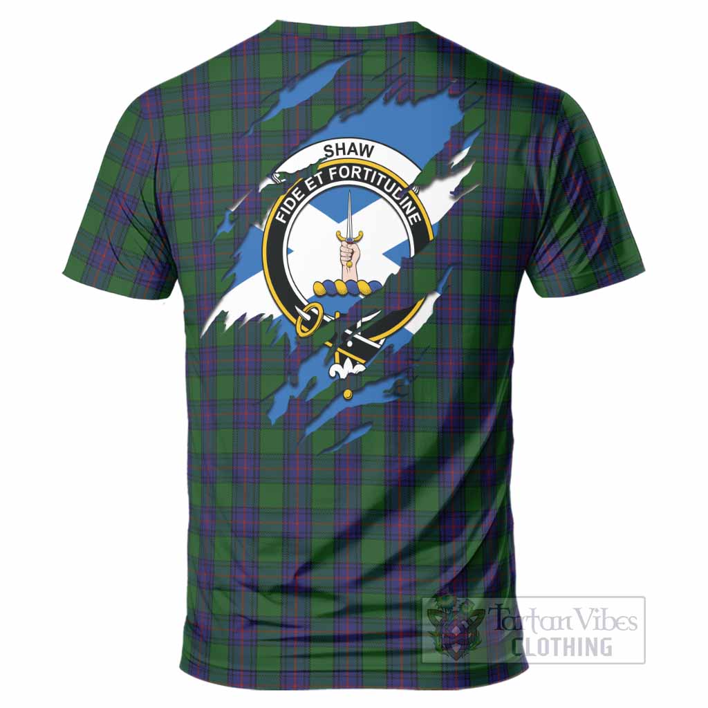 Shaw Clan Crest In Me Tartan T-Shirt Scotland Flag Style