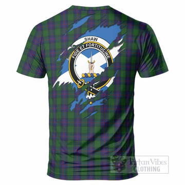 Shaw Clan Crest In Me Tartan T-Shirt Scotland Flag Style