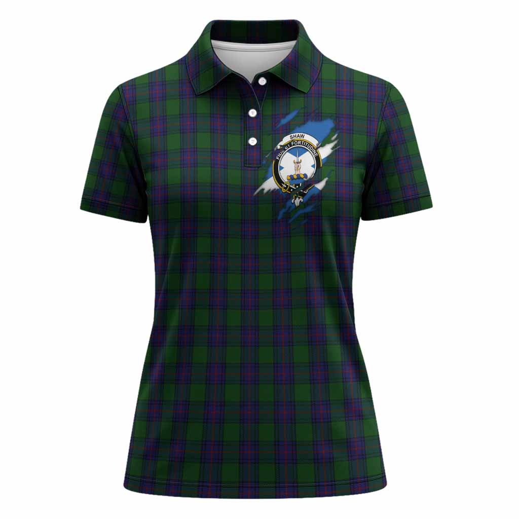Shaw Clan Crest In Me Tartan Women Polo Shirt Scotland Flag Style