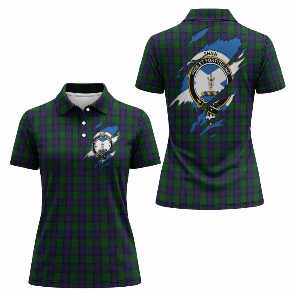 Shaw Clan Crest In Me Tartan Women Polo Shirt Scotland Flag Style