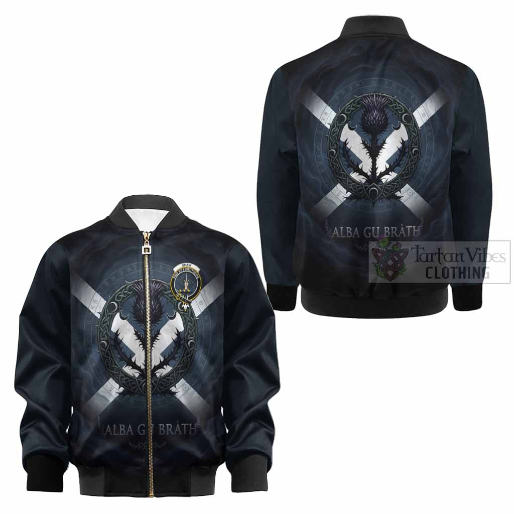 Shaw Clan Crest Kid Bomber Jacket with Celtic Knot Thistle and Saltire