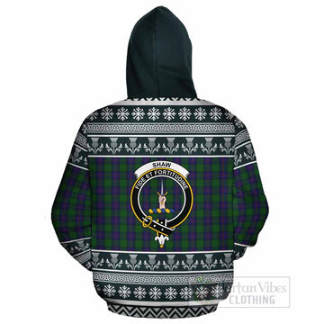 Shaw Clan Tartan Christmas Cotton Hoodie with Family Crest