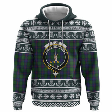 Shaw Clan Tartan Christmas Hoodie with Family Crest