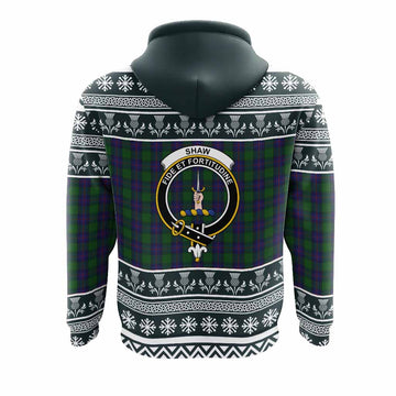 Shaw Clan Tartan Christmas Hoodie with Family Crest