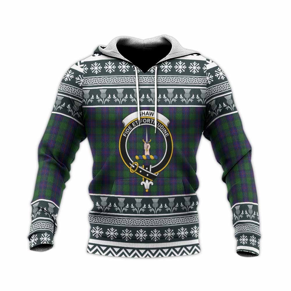Shaw Clan Tartan Christmas Knitted Hoodie with Family Crest - Tartan Vibes Clothing