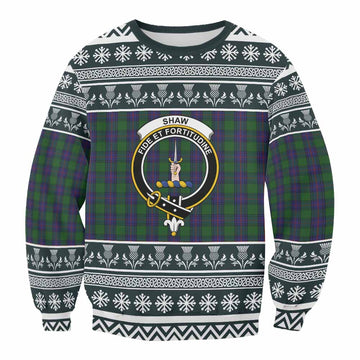 Shaw Clan Tartan Christmas Sweatshirt with Family Crest