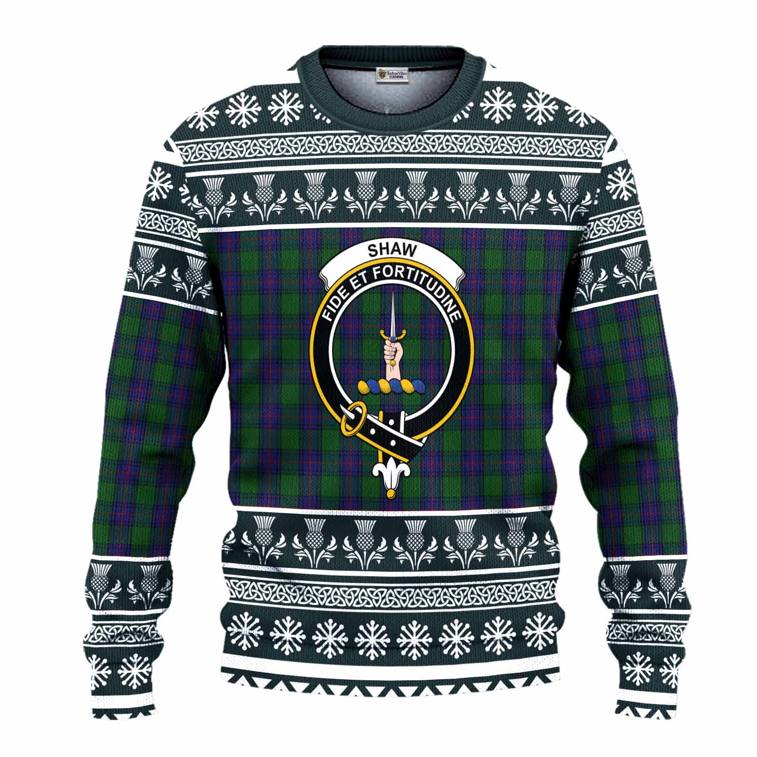 Shaw Clan Tartan Christmas Ugly Sweater with Family Crest - Tartan Vibes Clothing