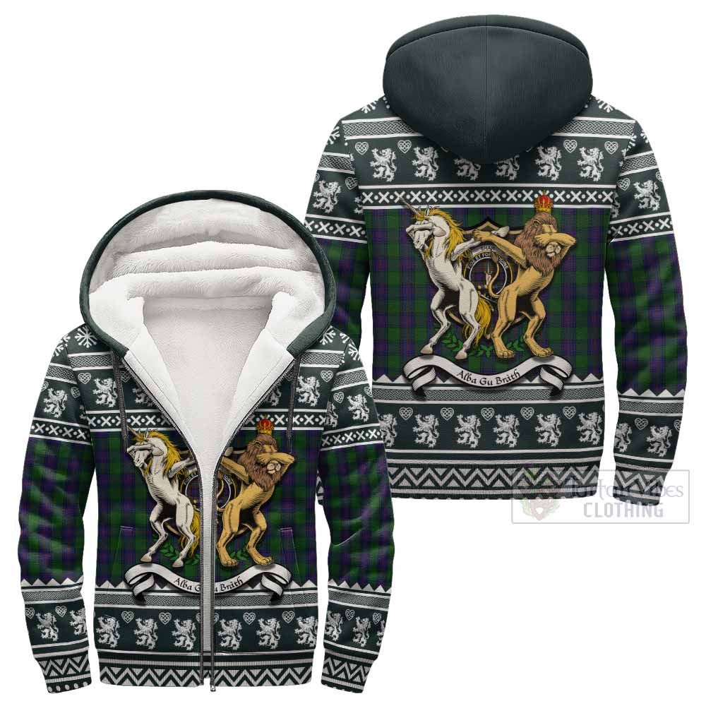 Shaw Clan Tartan Crest Christmas Fleece Hoodie Coat of Arms Funny Style - Tartan Vibes Clothing