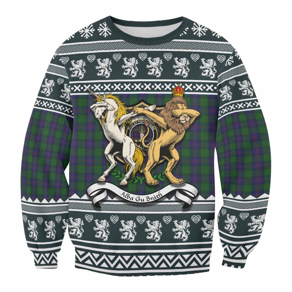 Shaw Clan Tartan Crest Christmas Sweatshirt Coat of Arms Funny Style - Tartan Vibes Clothing