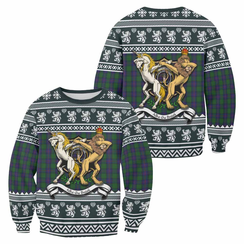 Shaw Clan Tartan Crest Christmas Sweatshirt Coat of Arms Funny Style - Tartan Vibes Clothing