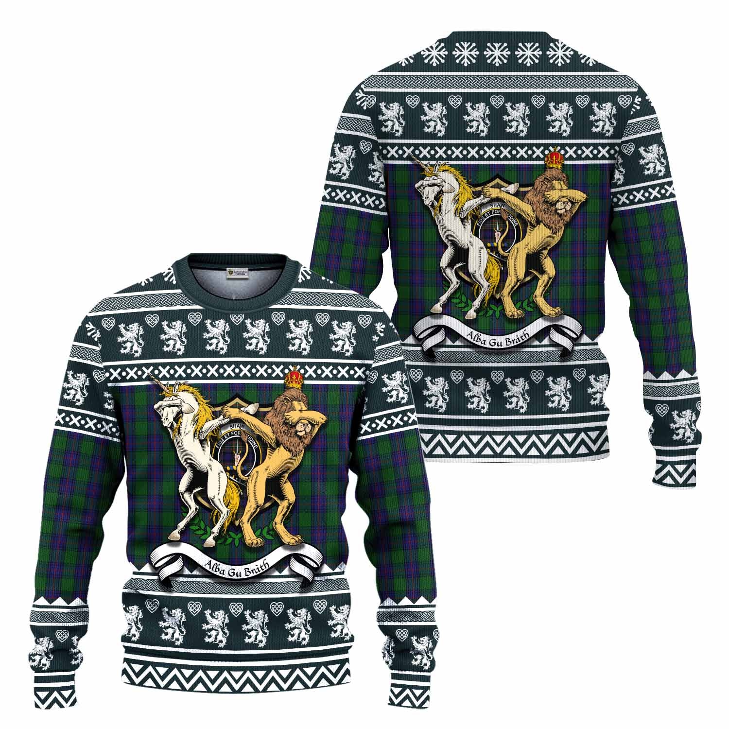 Shaw Clan Tartan Crest Christmas Ugly Sweater Coat of Arms Funny Style - Tartan Vibes Clothing