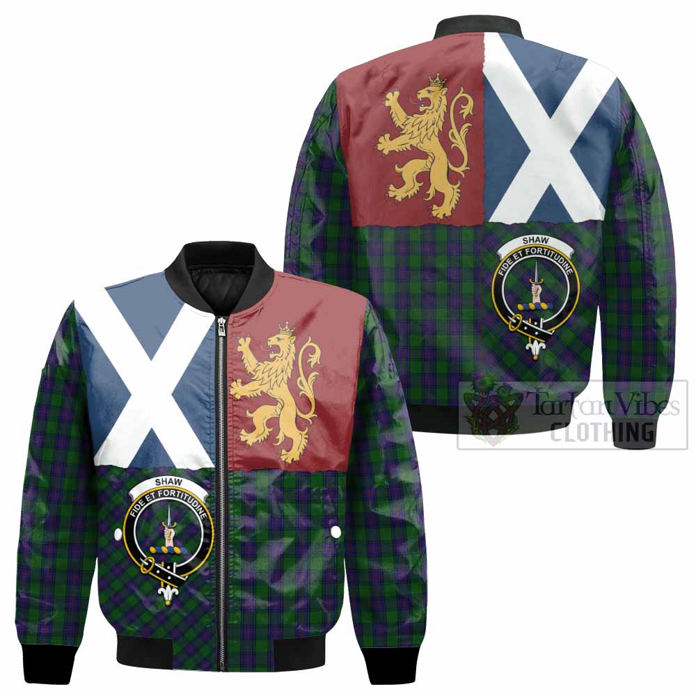 Shaw Crest Tartan Bomber Jacket with Lion Rampant Saltire Style
