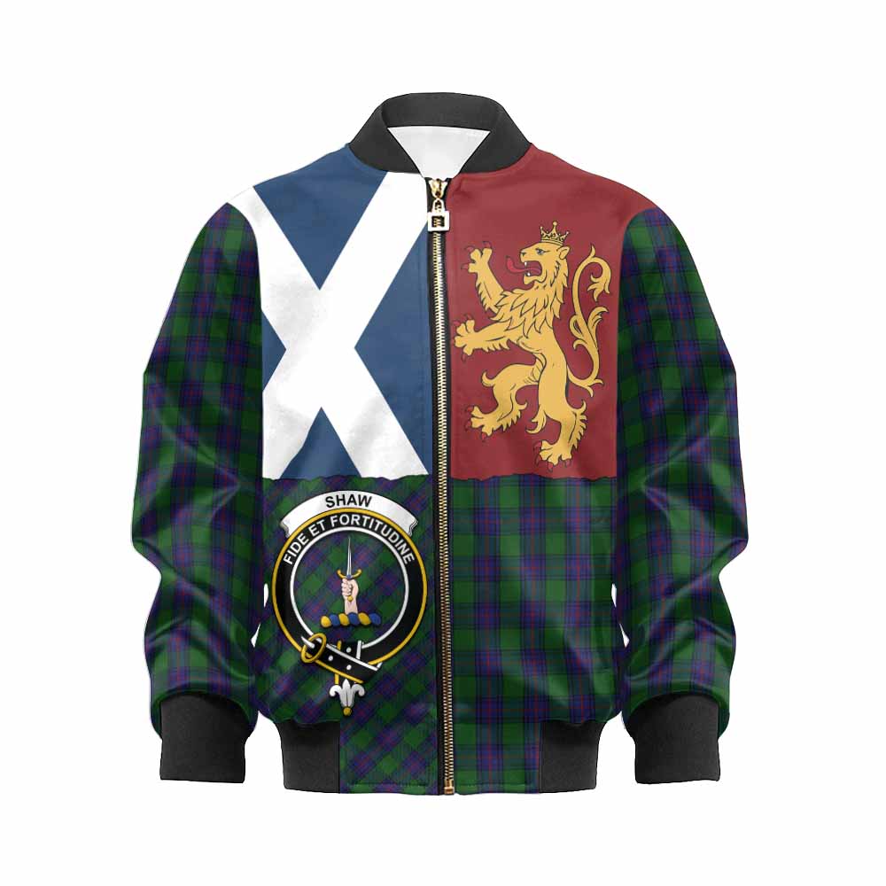 Shaw Crest Tartan Kid Bomber Jacket with Lion Rampant Saltire Style - Tartan Vibes Clothing