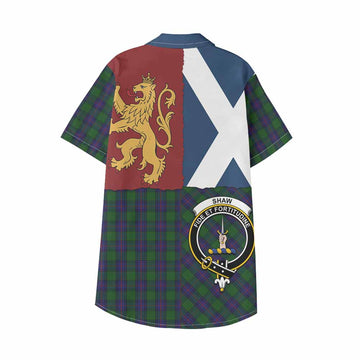 Shaw Crest Tartan Kid Hawaiian Shirt with Lion Rampant Saltire Style
